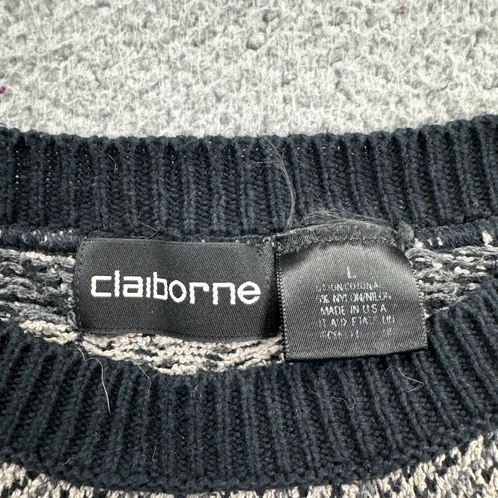 VTG 90s Claiborne Sweater Men Large Multicolor Grandpa Cotton Acrylic USA Made